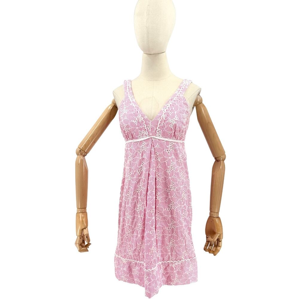 Lilly Pulitzer Pink Striped Cotton Eyelet Preppy Garden Party Empire Dress